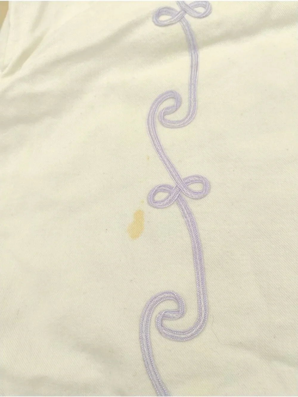 Vintage White Cotton Drawstring Laundry Bag Purple Embroidered Trim 24